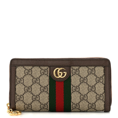 Gucci GG Supreme Monogram Web Ophidia Zip Around Wallet Brown 1 of 9