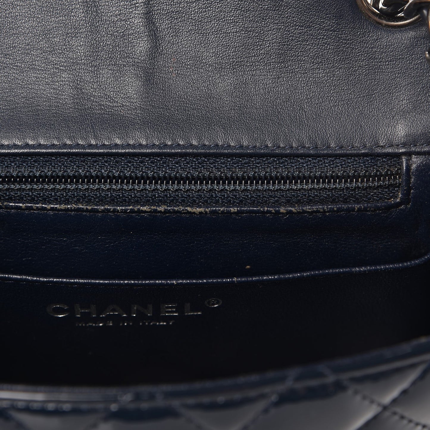 Patent Quilted Mini Square Flap Navy Blue