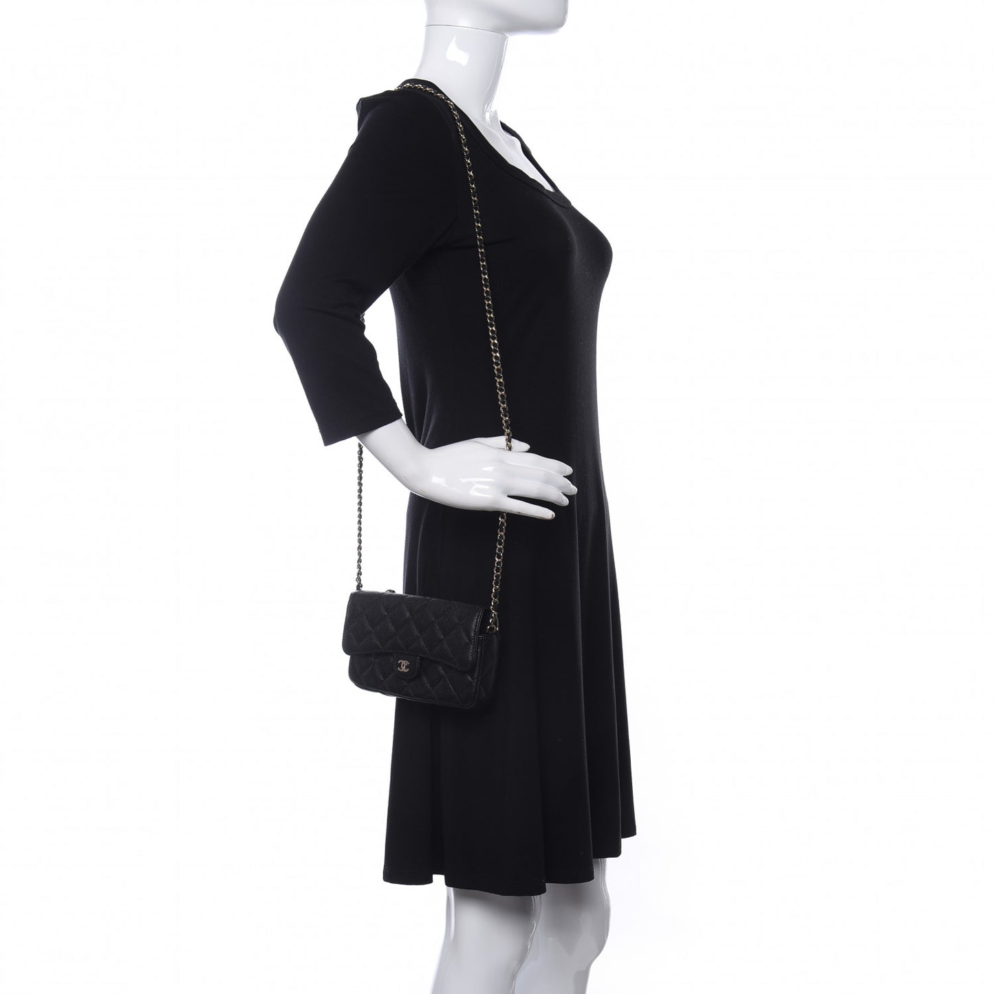 Caviar Quilted Flap Phone Holder With Chain Black