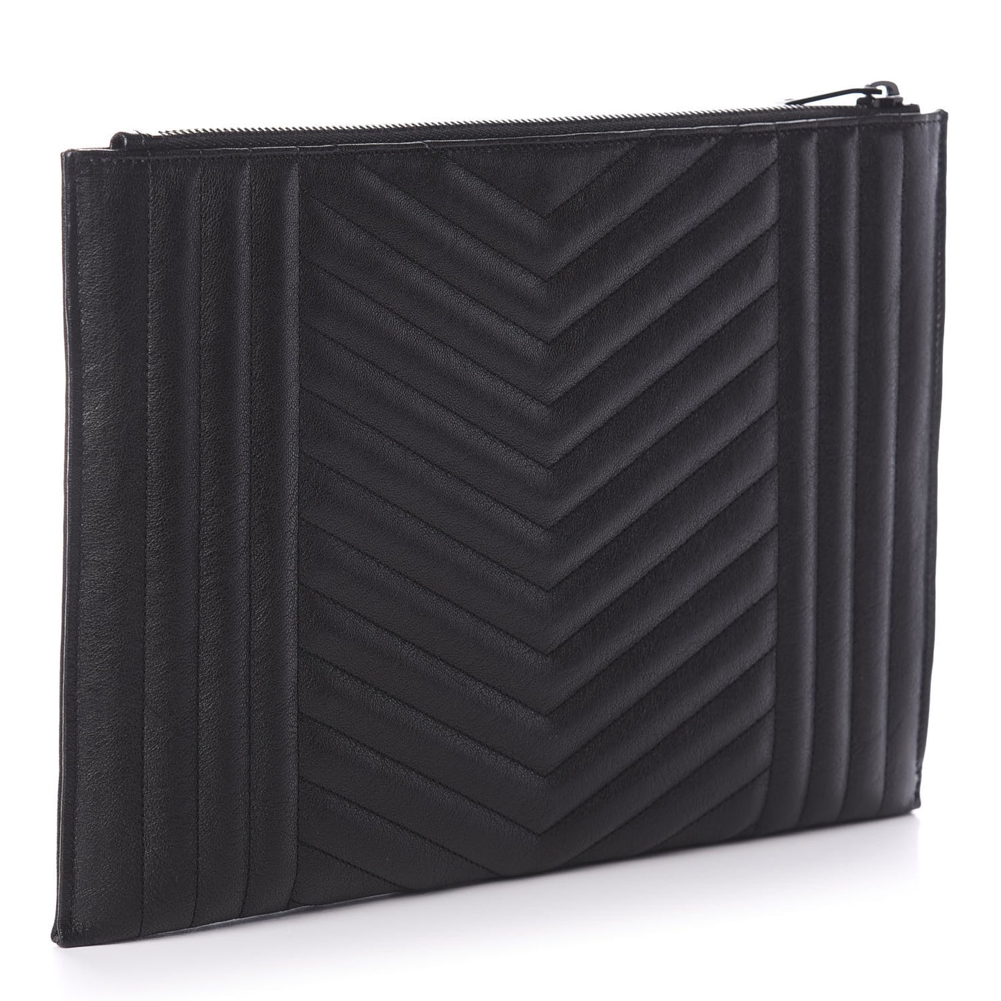 Calfskin Matelasse Chevron Monogram Pouch Black