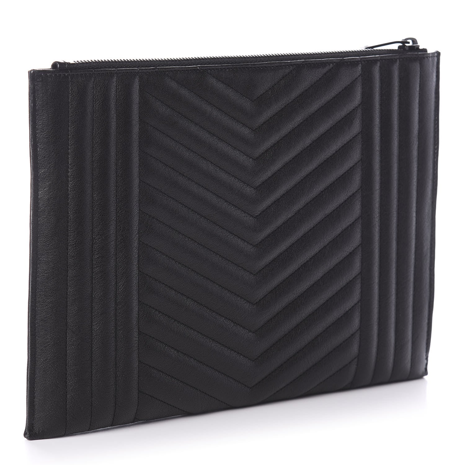 Saint Laurent Calfskin Matelasse Chevron Monogram Pouch Black 2 of 5