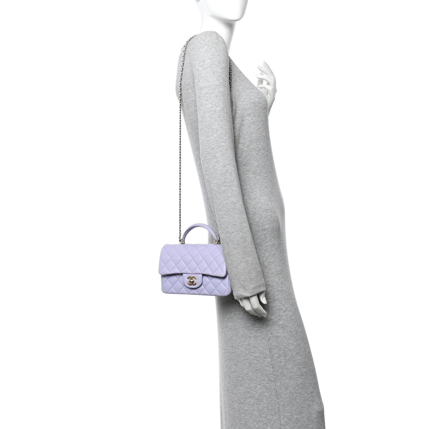 Chanel Lambskin Quilted Mini Top Handle Rectangular Flap Light Purple 2 of 10