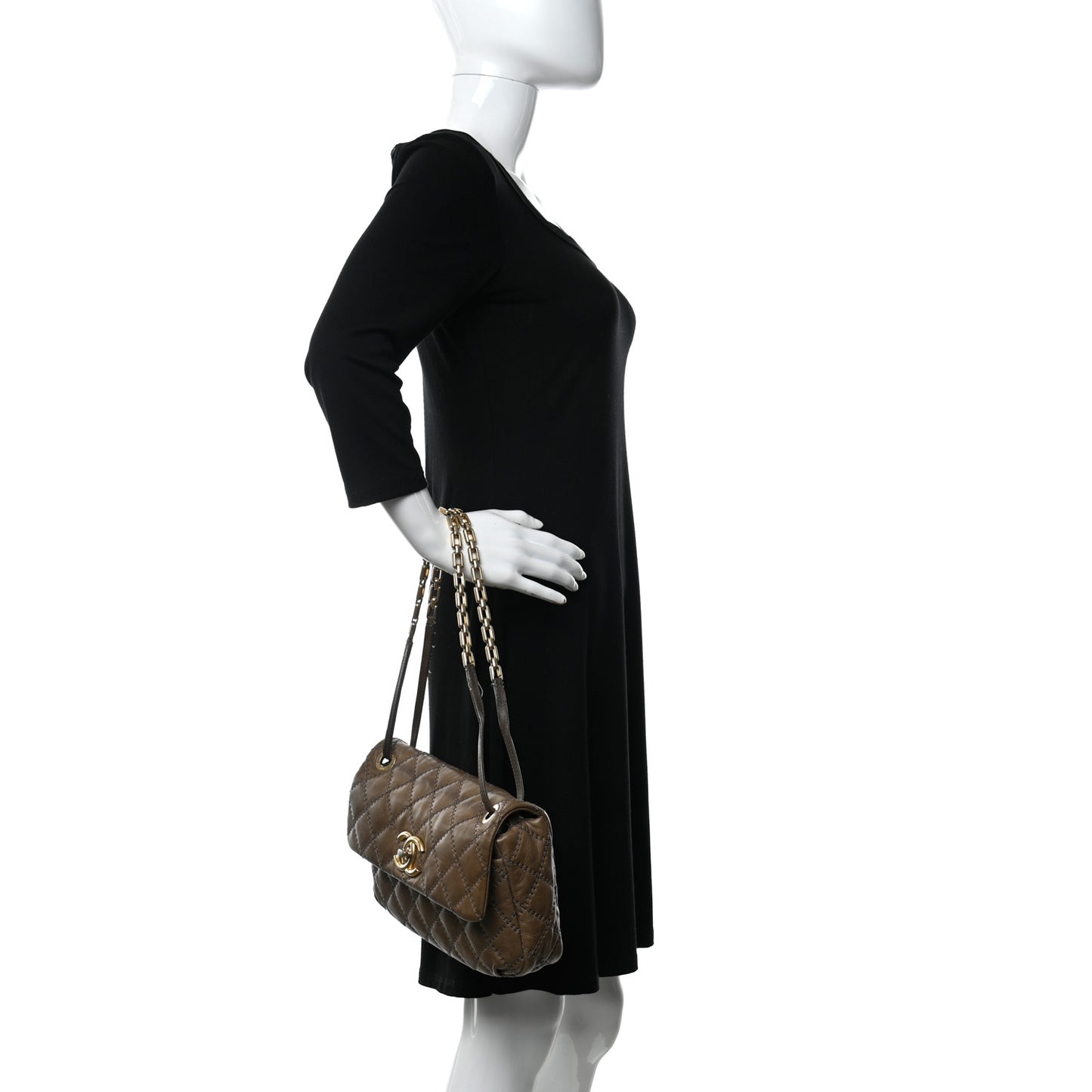 Calfskin Quilted Retro Chain Flap Dark Grey