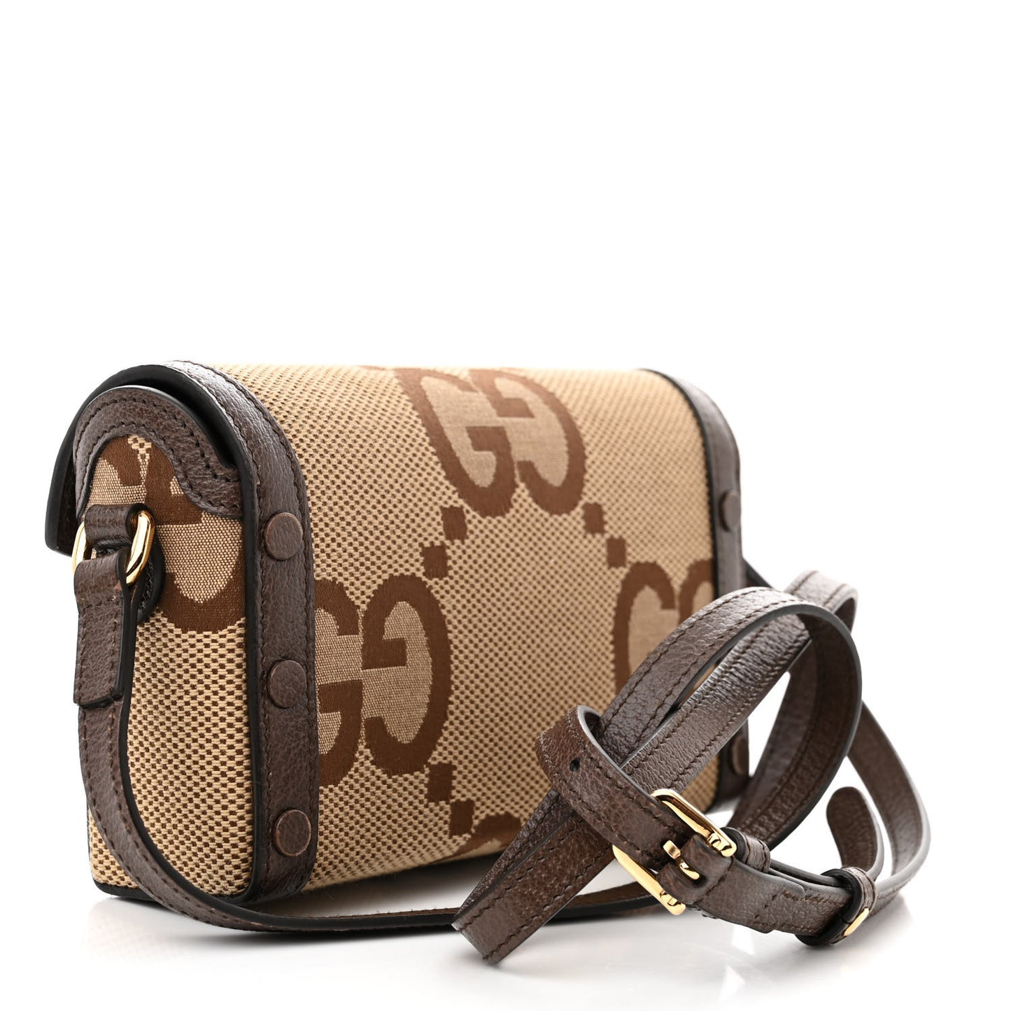 Monogram Jumbo GG Textured Dollar Calfskin Mini Horsebit 1955 Shoulder Bag Camel Ebony New Acero