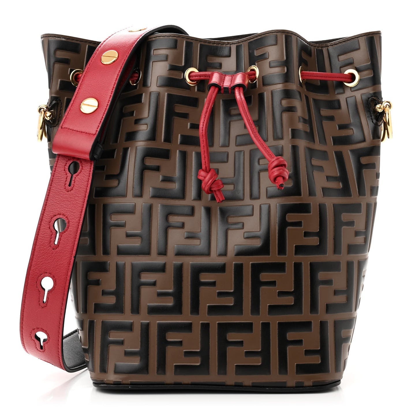 Vitello Grace F is Fendi Bi-Color FF 1974 Embossed Grande Mon Tresor Bucket Bag Maya Black Fragola