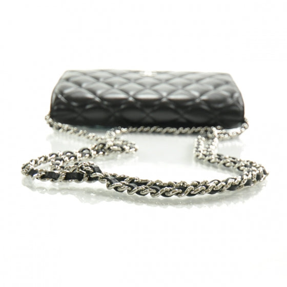 Lambskin Quilted Wallet On Chain Black