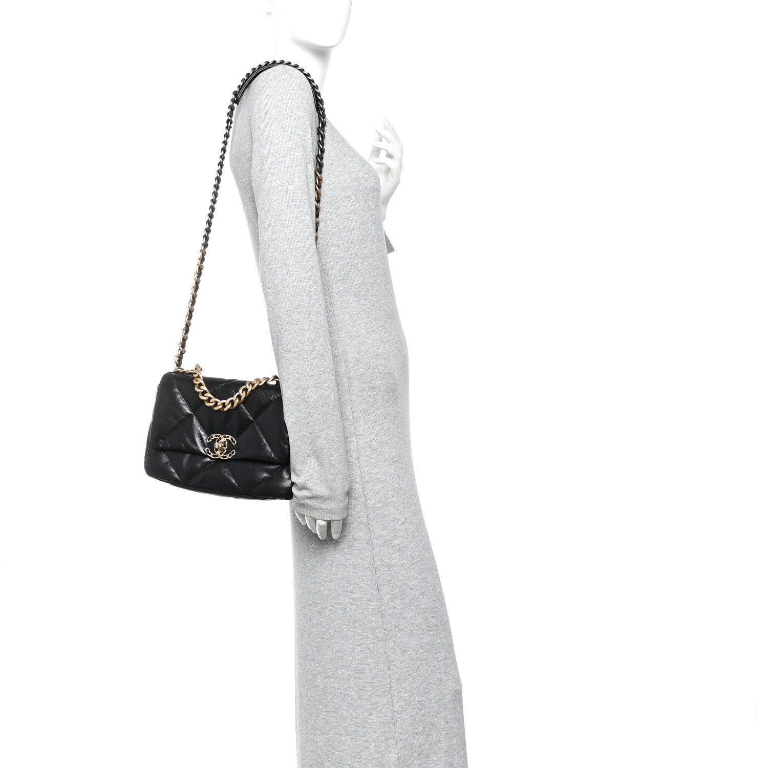 Chanel Shiny Goatskin Quilted Medium Chanel 19 Flap Black 1862261