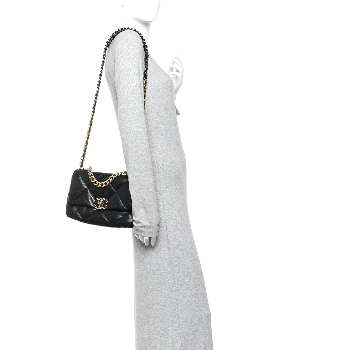 Shiny Goatskin Quilted Medium Chanel 19 Flap Black