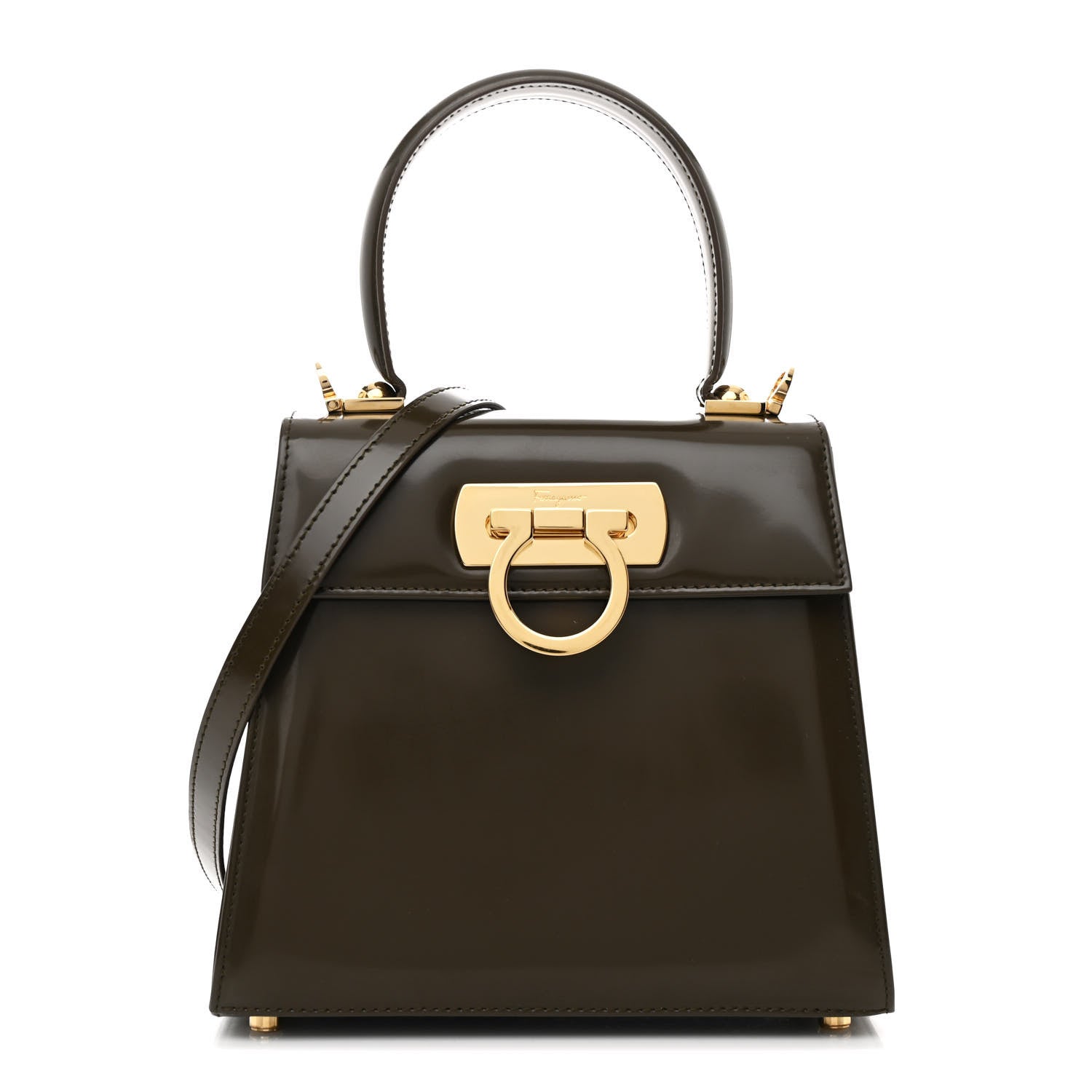 Salvatore Ferragamo Brushed Off Calfskin Small Iconic Top Handle Bag Moss 1 of 12