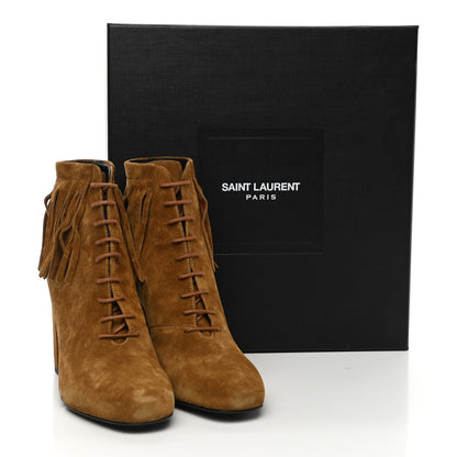 Saint Laurent Suede Babies 90 Fringe Ankle Boots 37 Light Tan 9 of 9