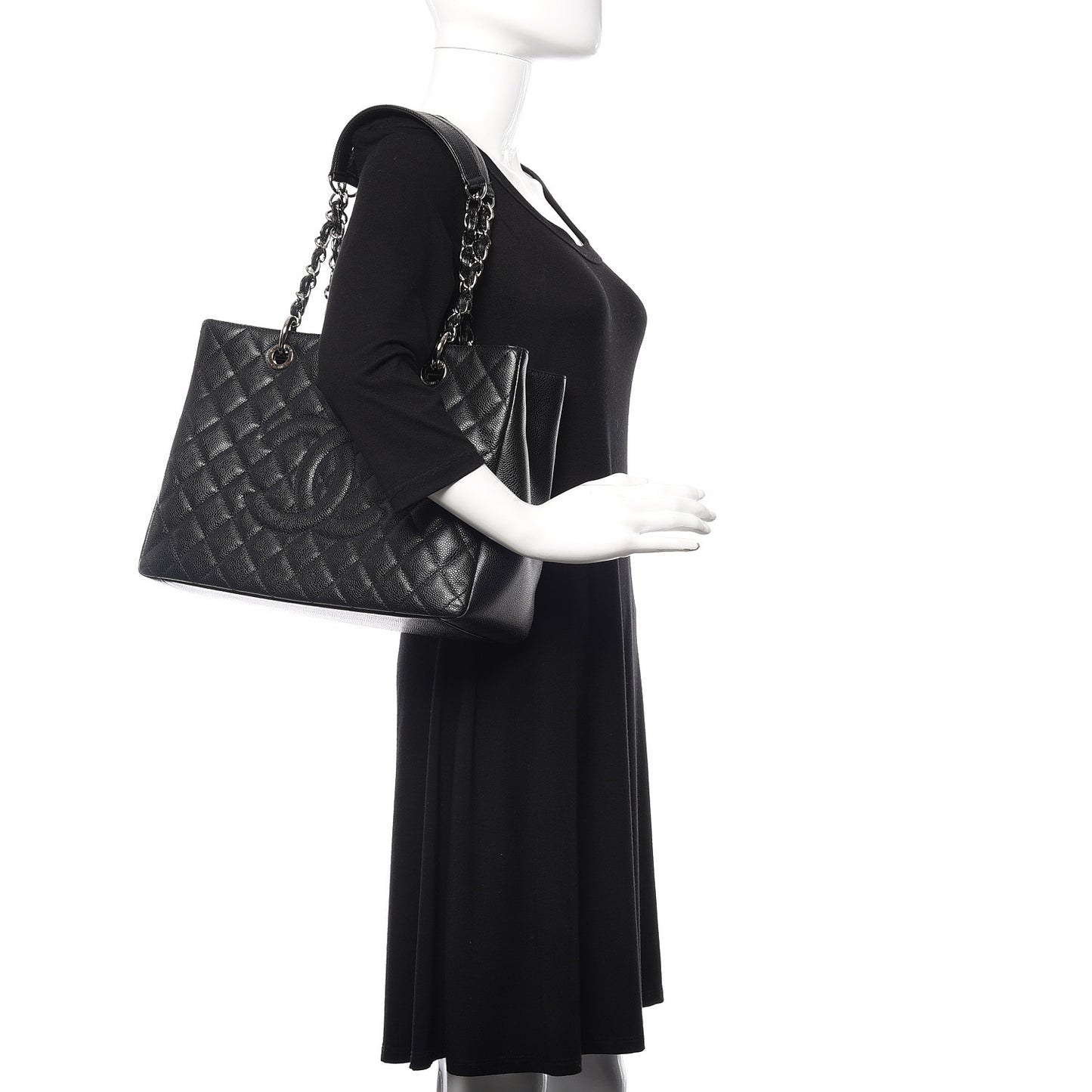 Caviar Quilted Grand Shopping Tote GST Black