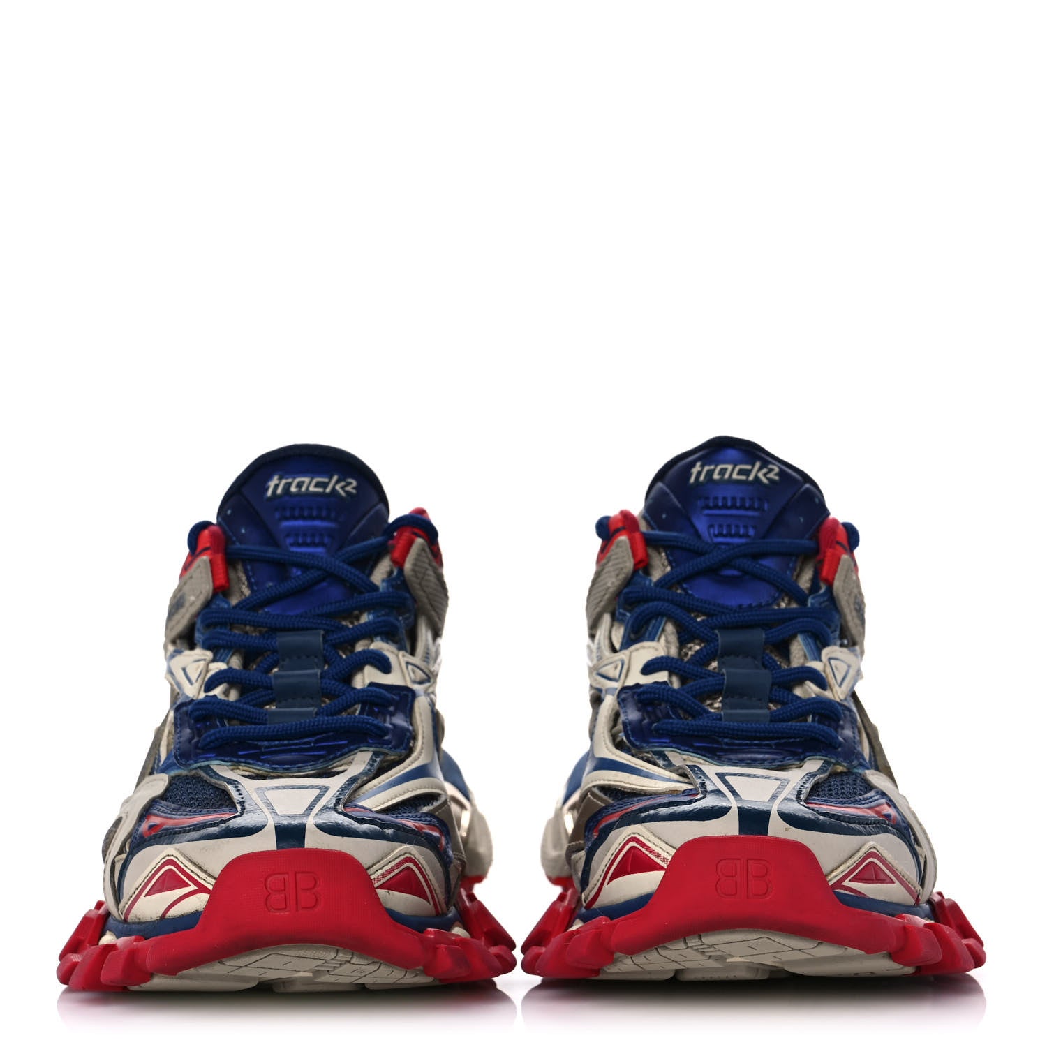 Balenciaga Rubber Mesh Bi-Color Womens Track.2 Open Sneakers 39 Beige Blue Red 2 of 9