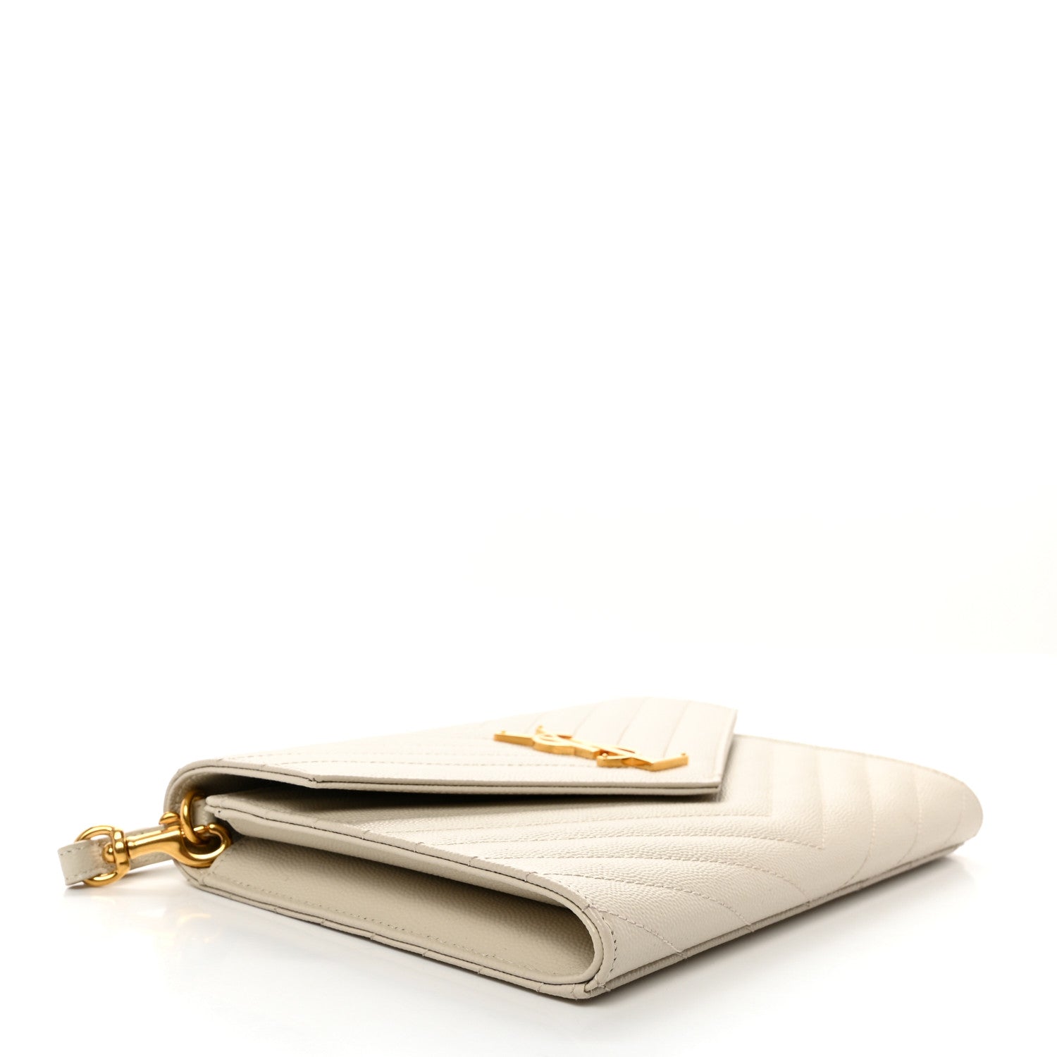 Saint Laurent Grain De Poudre Matelasse Chevron Monogram Envelope Clutch Blanc Vintage 4 of 8