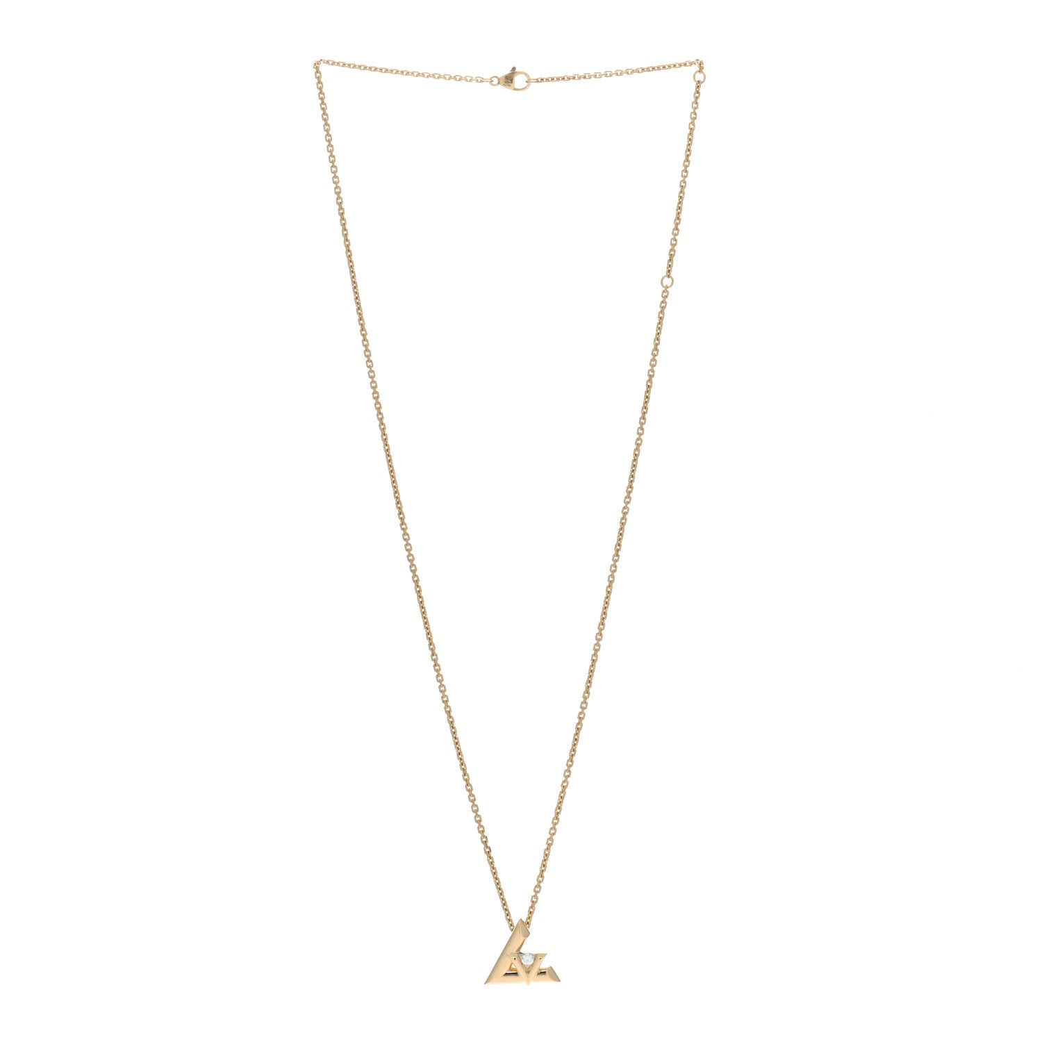 Louis Vuitton 18K Yellow Gold Diamond Large LV Volt One Pendant Necklace 2 of 5
