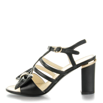 Chanel Lambskin Pearl Bow Sandals 36 Black 1 of 7