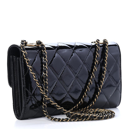 Chanel Patent Goatskin Quilted Small CC Eyelet Wallet On Chain WOC Black 2 of 9
