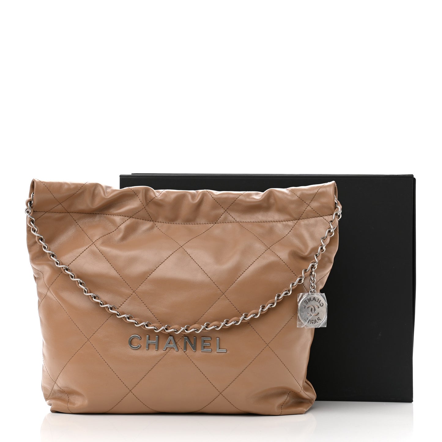 Shiny Calfskin Quilted Small Chanel 22 Beige