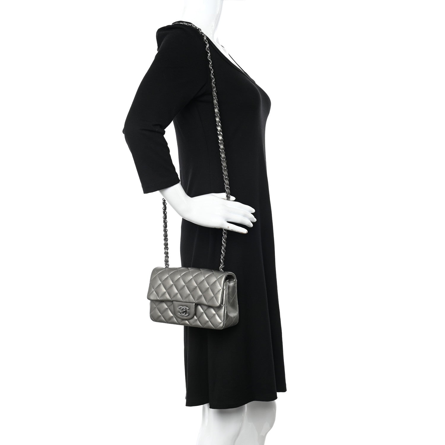 Chanel Metallic Lambskin Quilted Mini Rectangular Flap Ruthenium 2 of 11