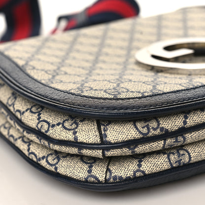 Gucci GG Supreme Monogram Textured Dollar Calfskin Web Medium Blondie Top Handle Shoulder Flap Bag Beige Blue 7 of 9