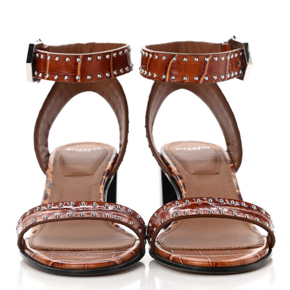 Givenchy Calfskin Crocodile Embossed Studded Elegant Sandals 38 Brown 2 of 9