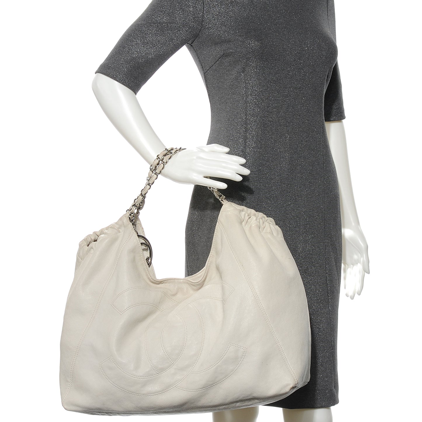 Distressed Caviar XL Coco Cabas White