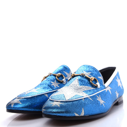 Gucci Lurex Calfskin Starry Sky Womens Jordaan Loafers 39.5 Bluette Silver 3 of 11