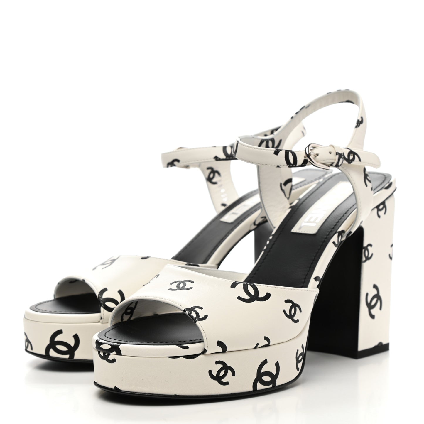 Printed Lambskin Coco Beach Platform Sandals 40 White Black