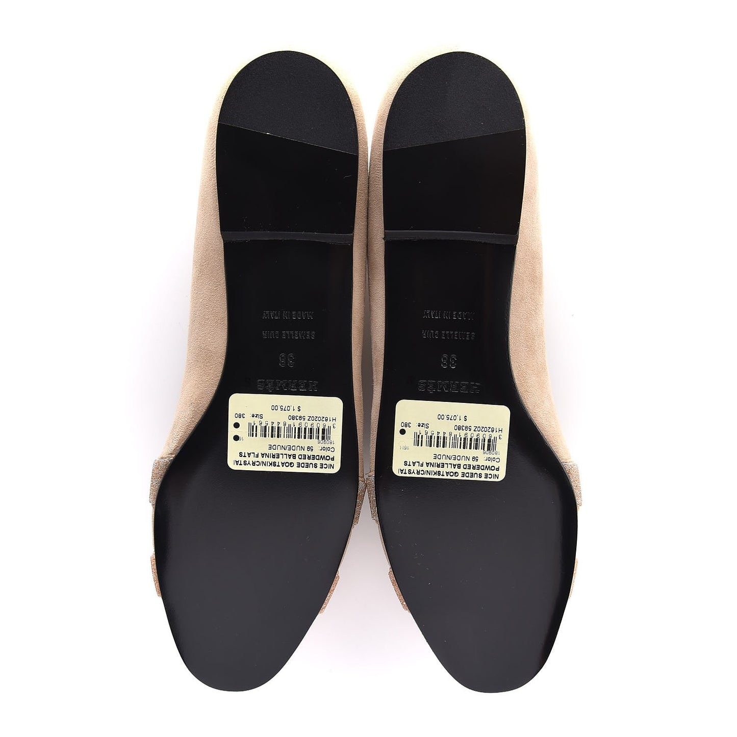 Suede Goatskin Crystal Powdered Nice Ballerina Flats 38 Nude