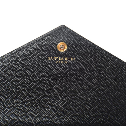Saint Laurent Grain De Poudre Matelasse Chevron Monogram Chain Wallet Black 6 of 12