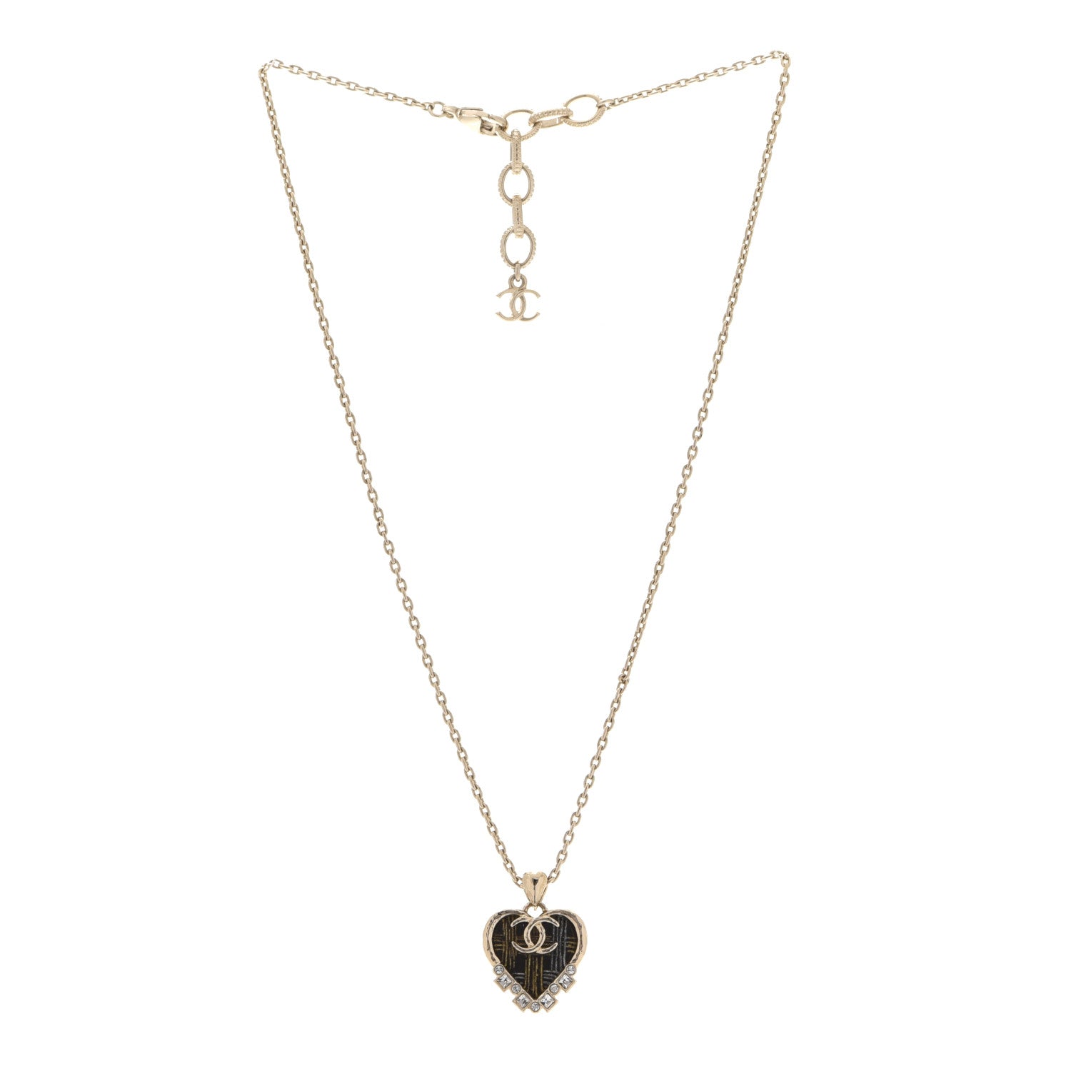 Chanel Crystal Resin CC Heart Pendant Necklace Gold Black 3 of 6