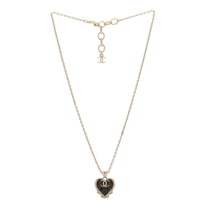 Chanel Crystal Resin CC Heart Pendant Necklace Gold Black 3 of 6