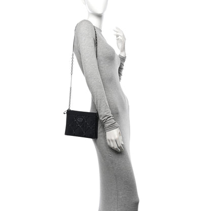 Christian Dior Calfskin Macrocannage Diamond Caro Zipped Pouch With Chain Black 2 of 13