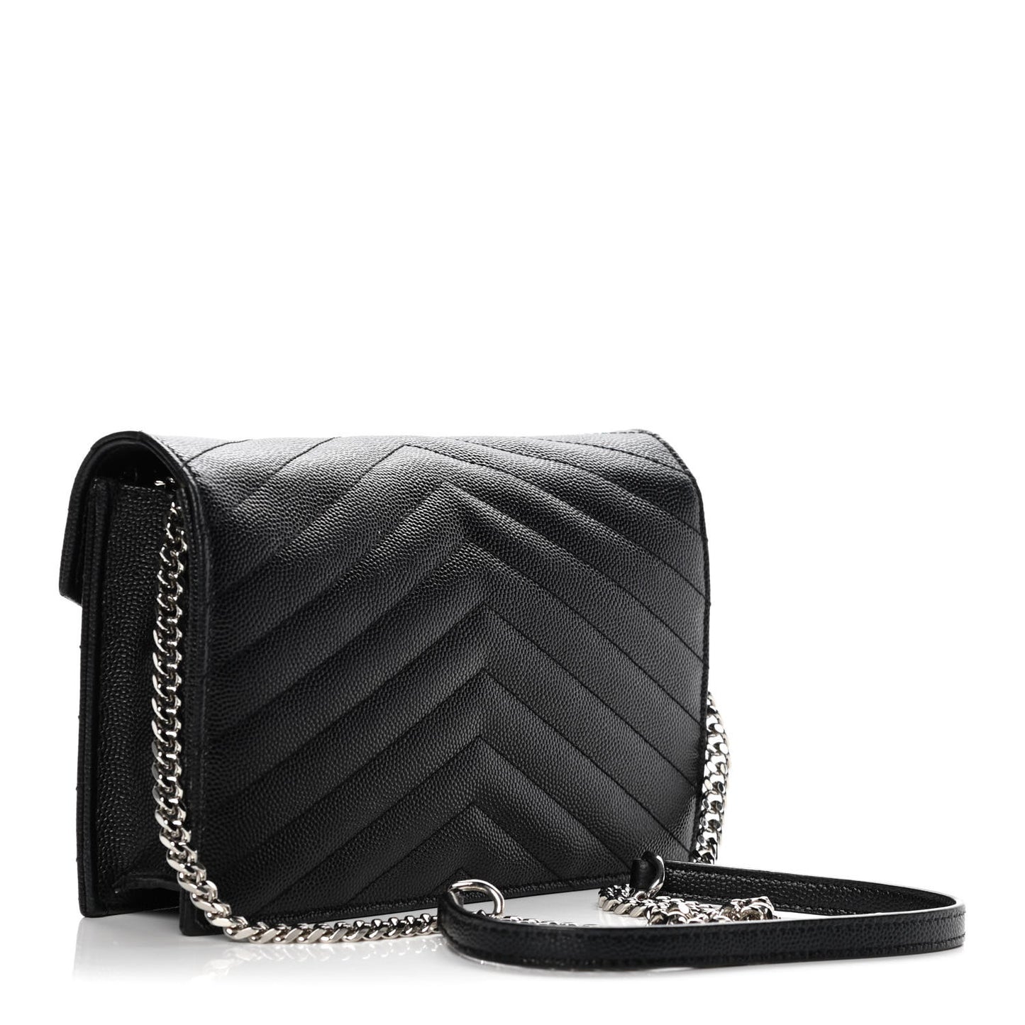 Grain De Poudre Matelasse Chevron Monogram Envelope Chain Wallet Black