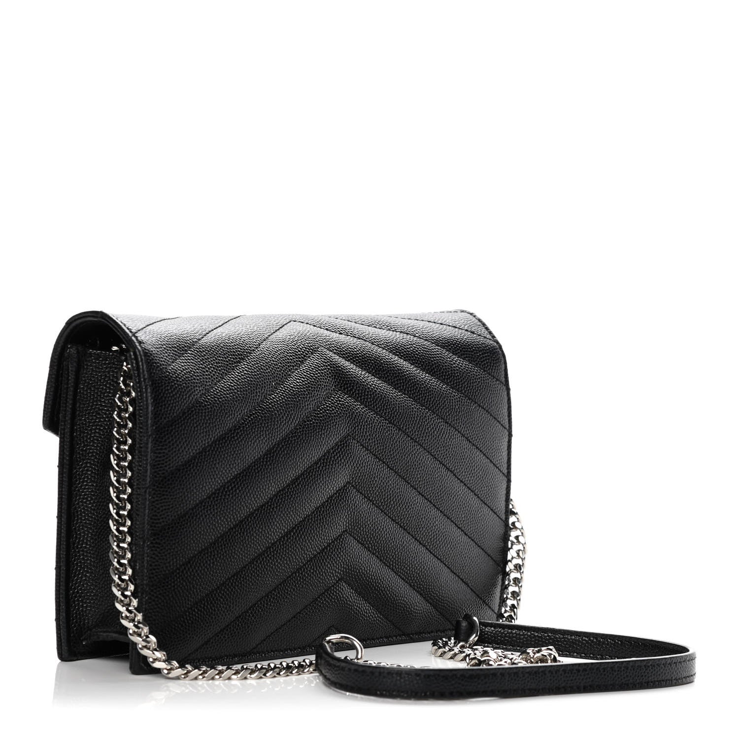 Saint Laurent Grain De Poudre Matelasse Chevron Monogram Envelope Chain Wallet Black 3 of 12