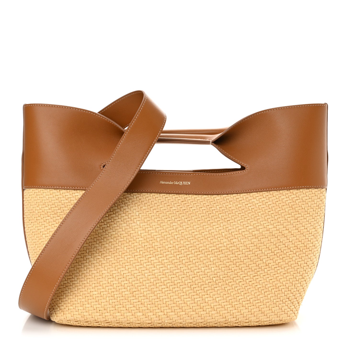 Raffia Calfskin Small The Bow Bag Natural Tan