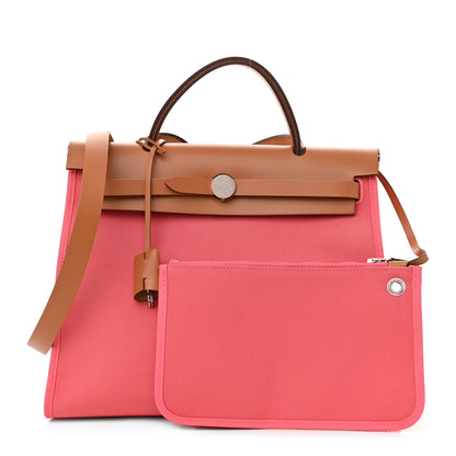 Hermes Vache Hunter Toile Herbag Zip 31 PM Rose Azalee Natural 1 of 12