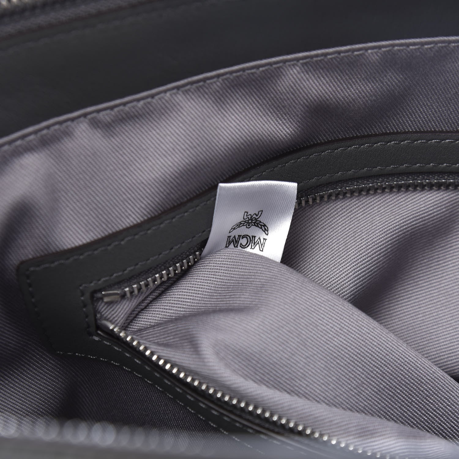 MCM Calfskin Ottomar Monogram Medium Klara Top Zip Tote Charcoal 9 of 10