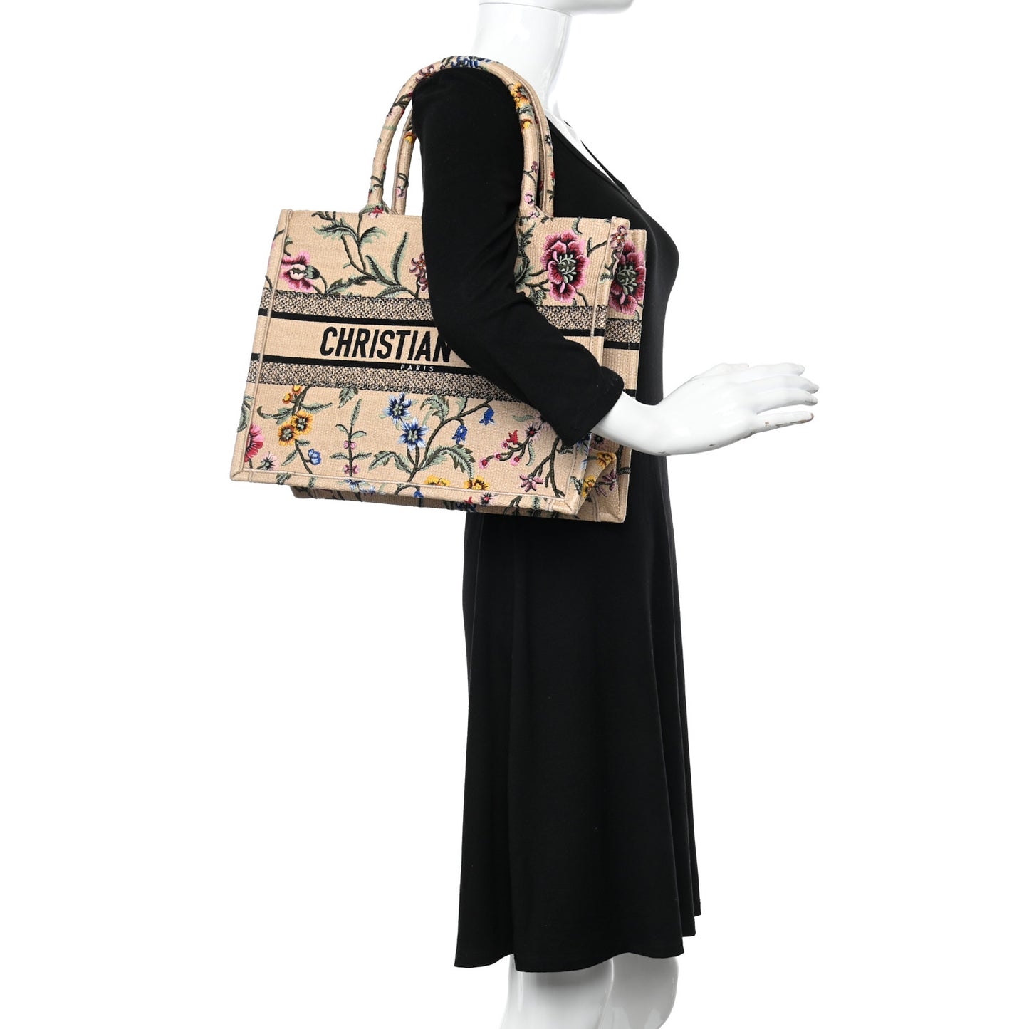 Raffia Embroidered Petites Fleurs Medium Book Tote Natural