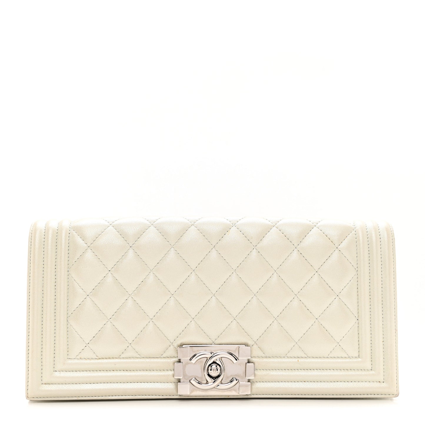 Metallic Lambskin Quilted Boy Flap Clutch Silver