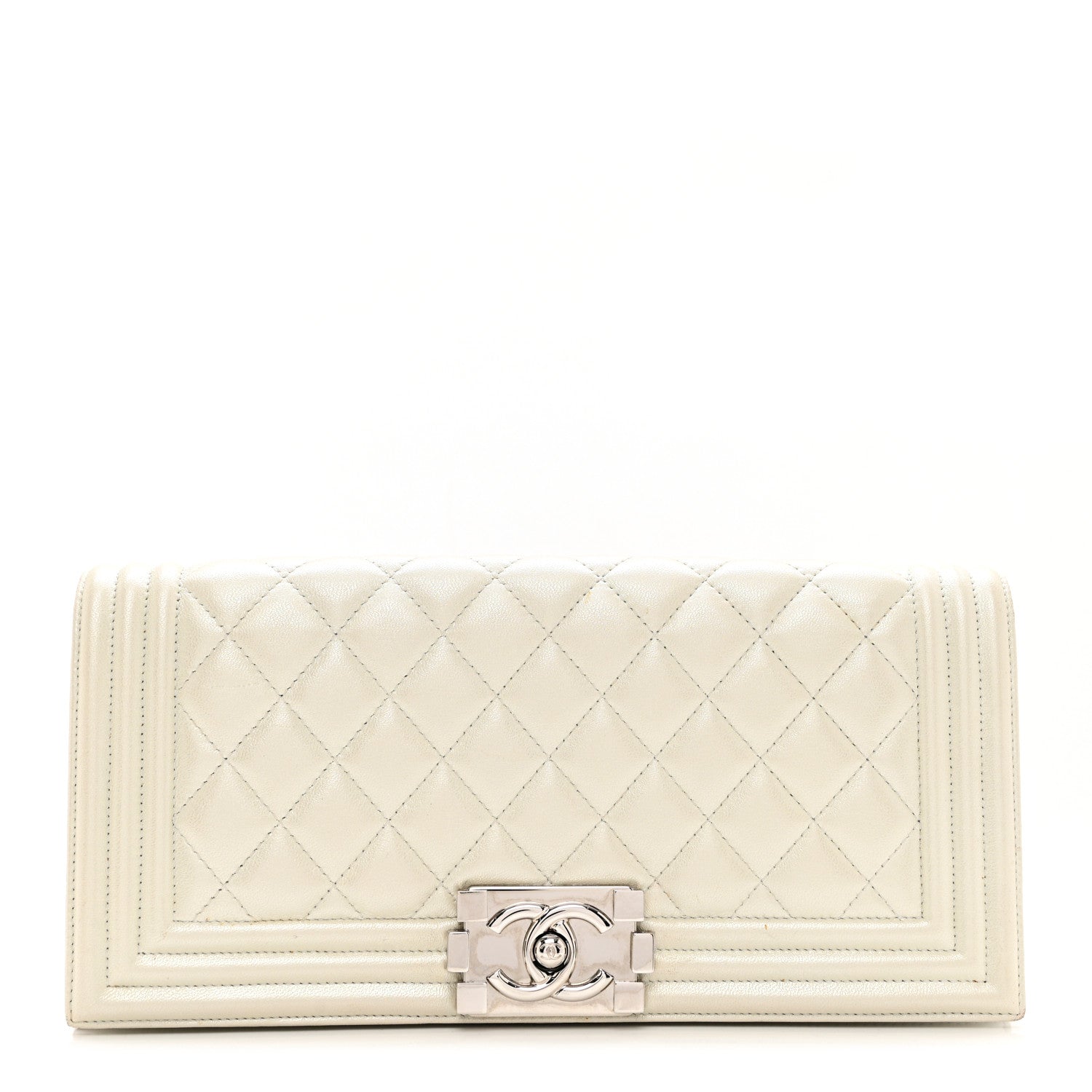 Chanel Metallic Lambskin Quilted Boy Flap Clutch Silver 1 of 8