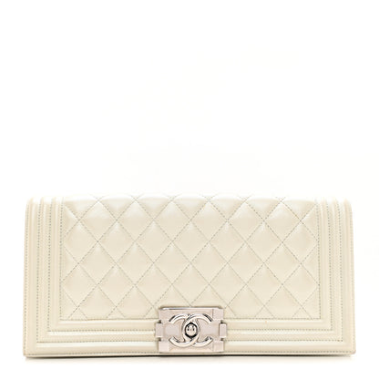 Chanel Metallic Lambskin Quilted Boy Flap Clutch Silver 1 of 8