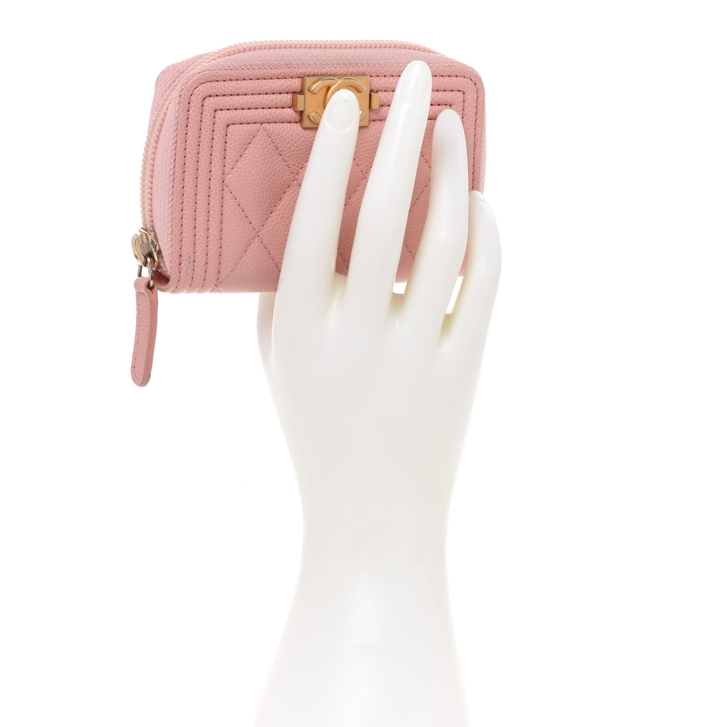 Caviar Quilted Boy Zip Around Coin Purse Wallet Light Pink