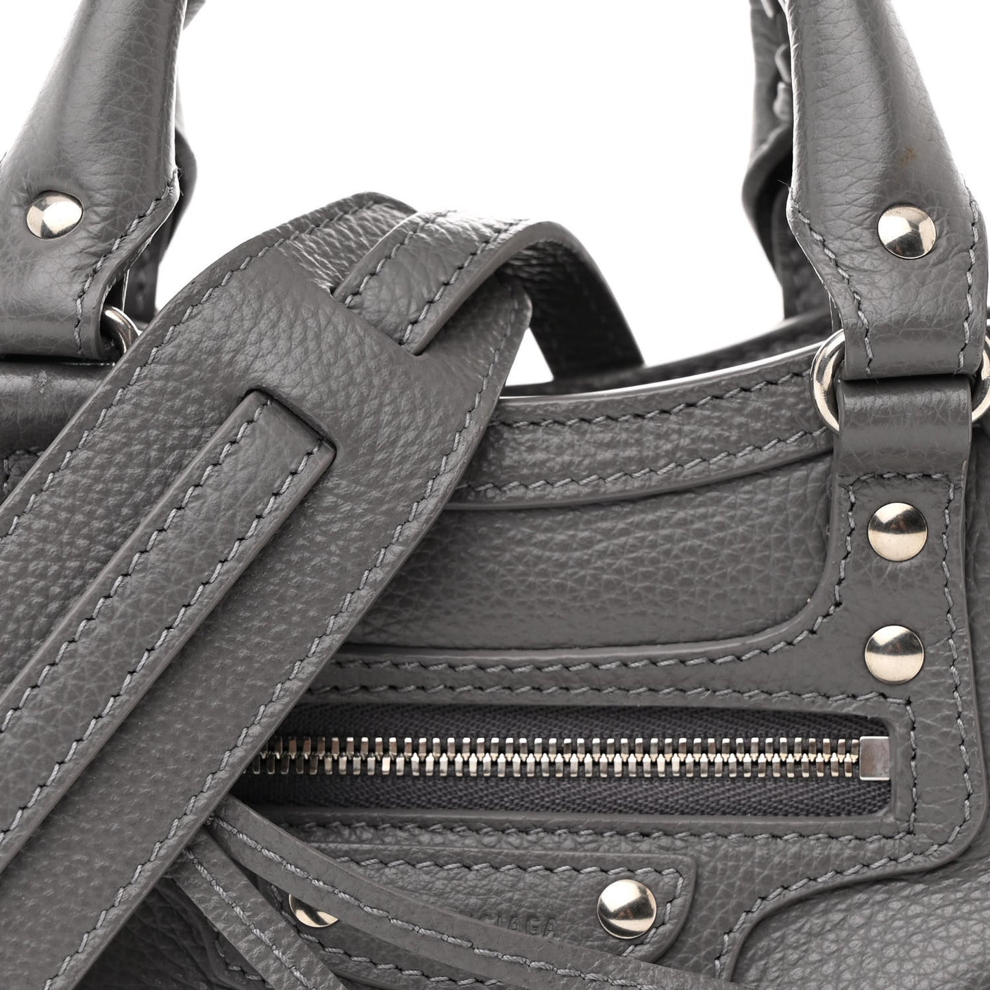 Grained Calfskin Neo Classic Silver Hardware Mini City Dark Grey