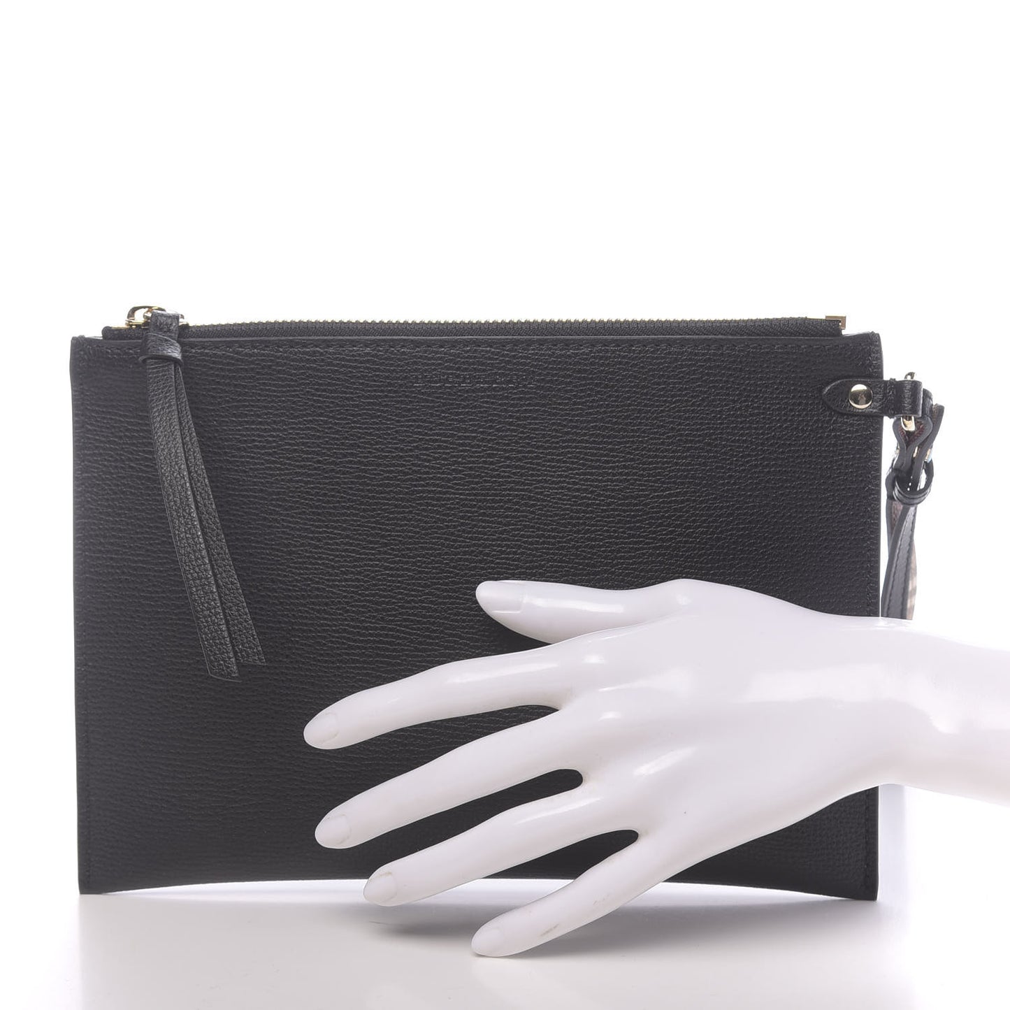 Grainy Calfskin Haymarket Check Zip Pouch Black