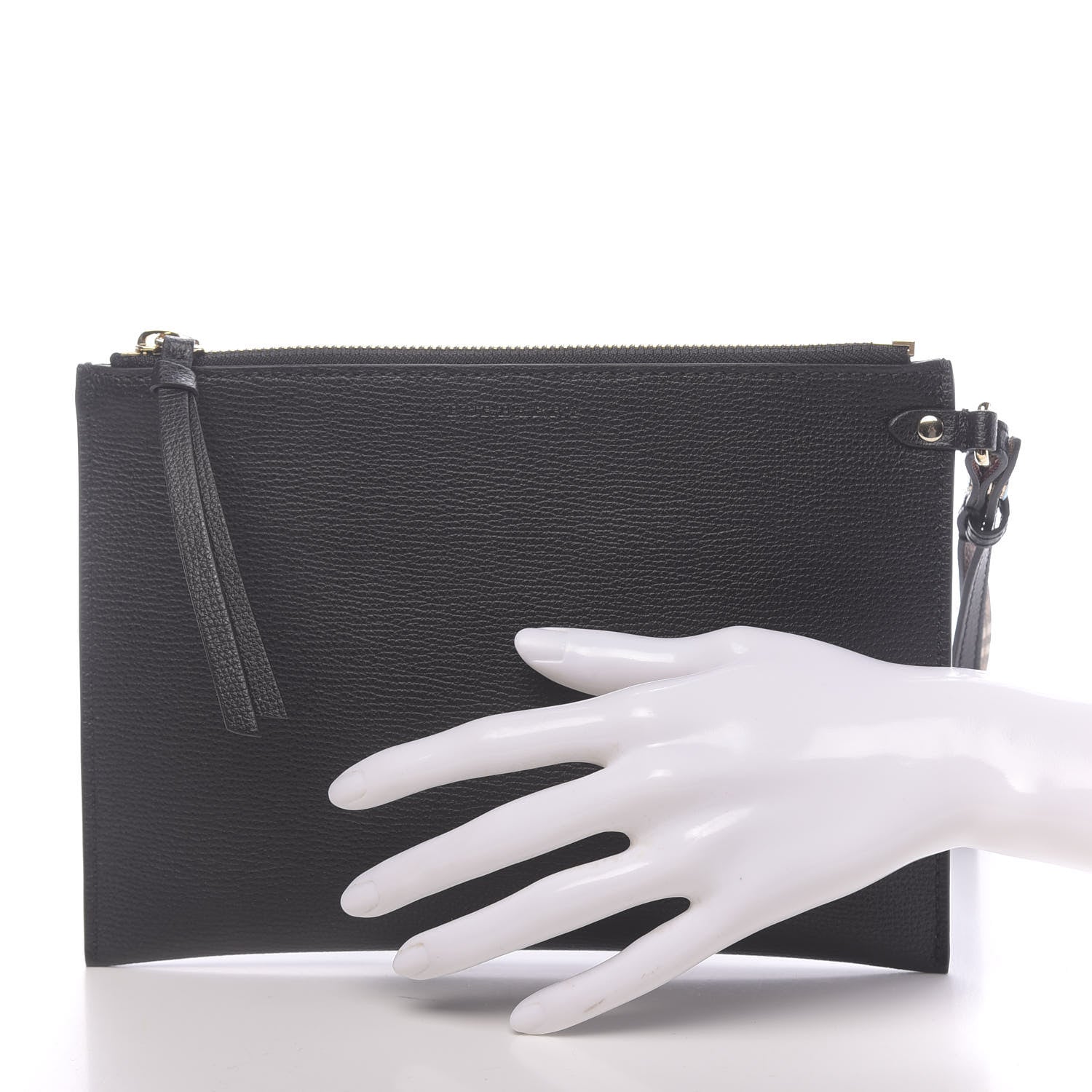 Burberry Grainy Calfskin Haymarket Check Zip Pouch Black 2 of 7