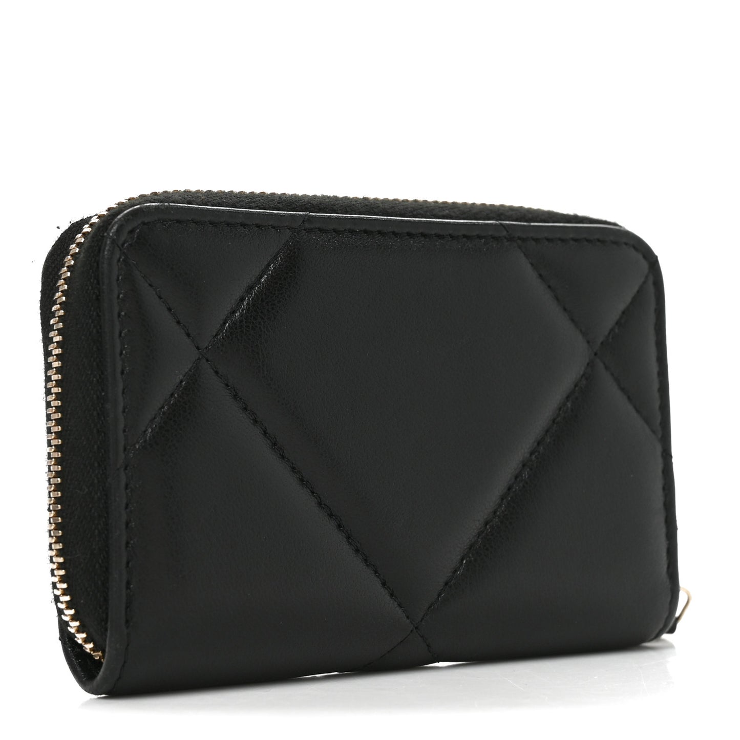 Lambskin Quilted Chanel 19 Zip Around Coin Purse Wallet Black