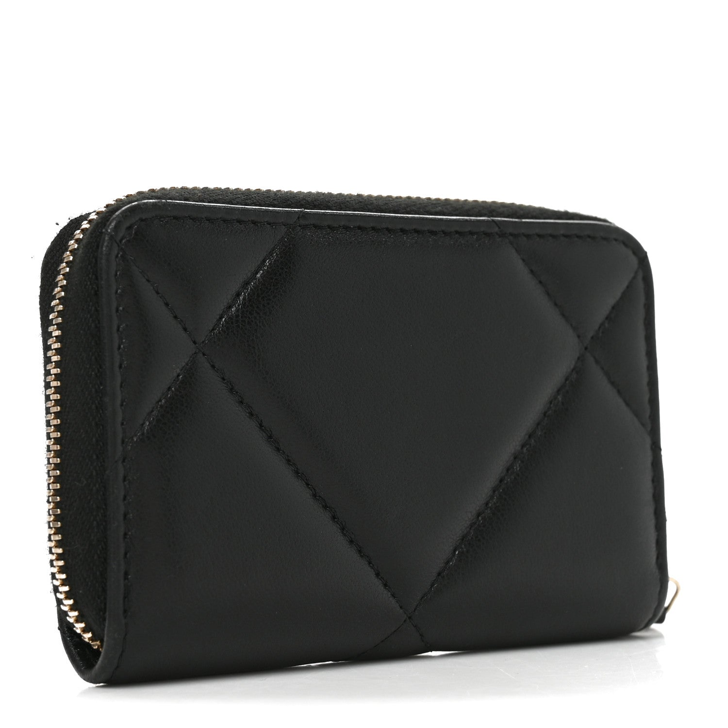 Chanel Lambskin Quilted Chanel 19 Zip Around Coin Purse Wallet Black 3 of 8