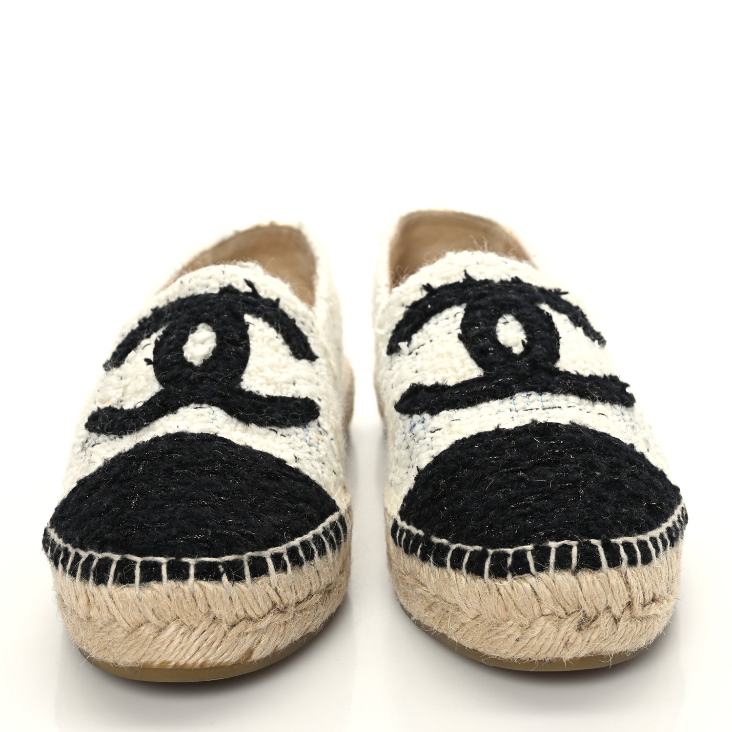Chanel Tweed CC Espadrilles 41 Ecru White Blue Black 2 of 9