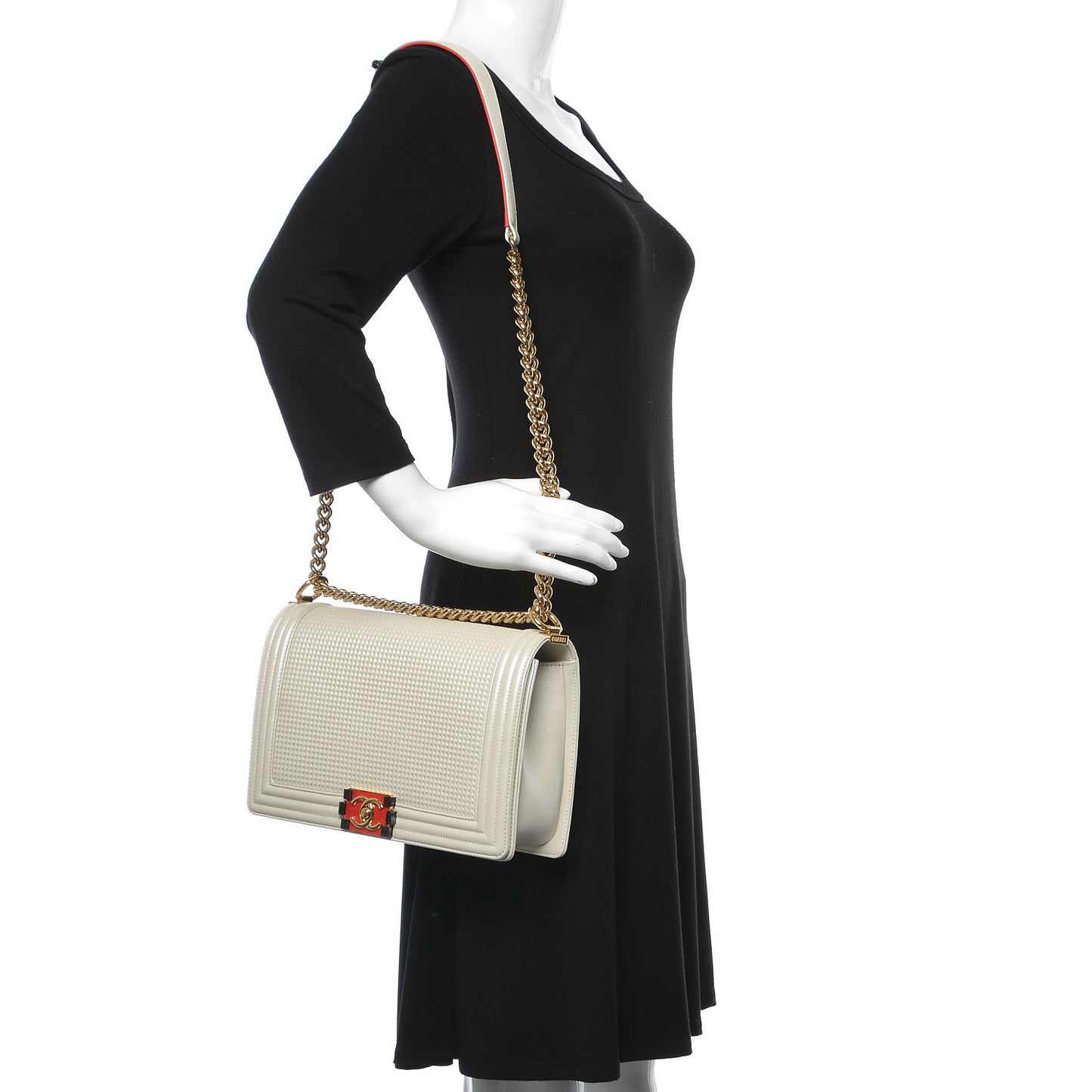 Lambskin Embossed New Medium Boy Cube Flap White