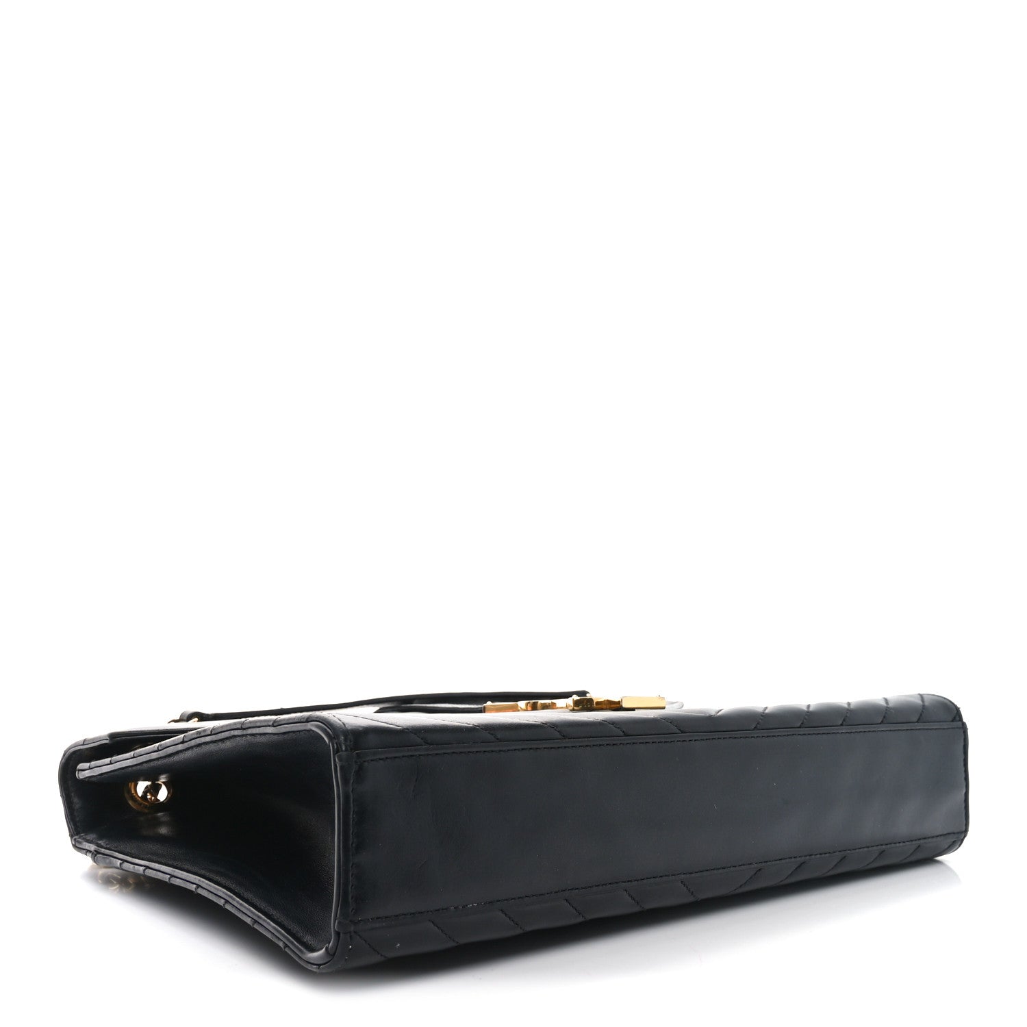 Saint Laurent Smooth Calfskin Matelasse Chevron Large Monogram Satchel Black 4 of 10
